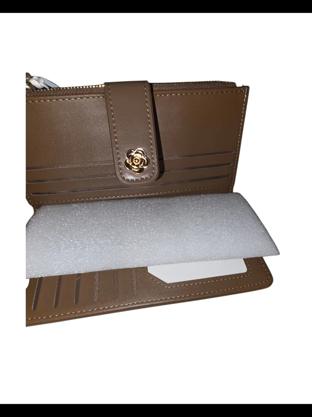 Brand New - Quilted Brown Wallet with Gold Accent